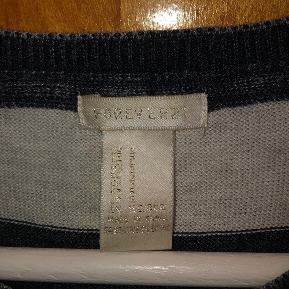 Forever 21 Sweater Stars Stripes Faded Long Sleeve Patriotic Blue Gray White - Picture 3 of 5